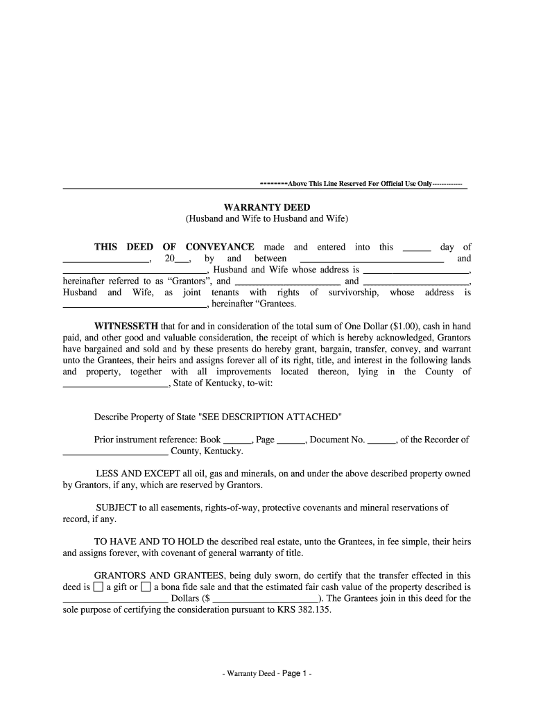 Kentucky Warranty Deed for Husband and Wife Converting  Form