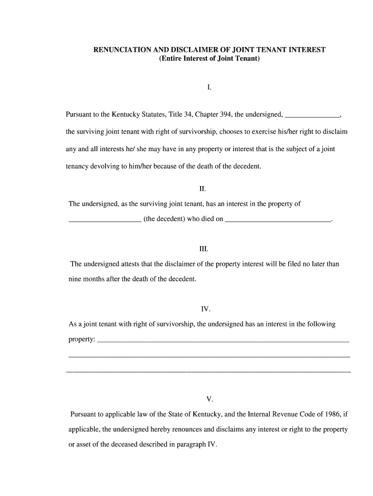 Section 394 610 Right to Disclaim Succession, Ky Rev Stat  Form