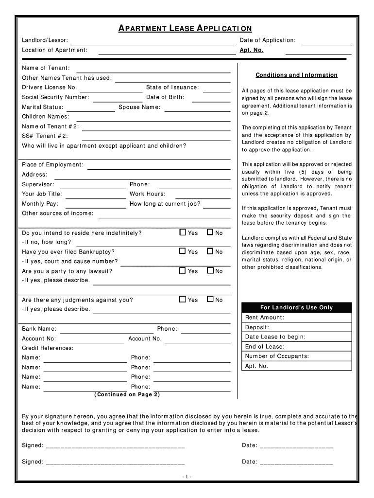 21 Printable Apartment Lease Application Forms and