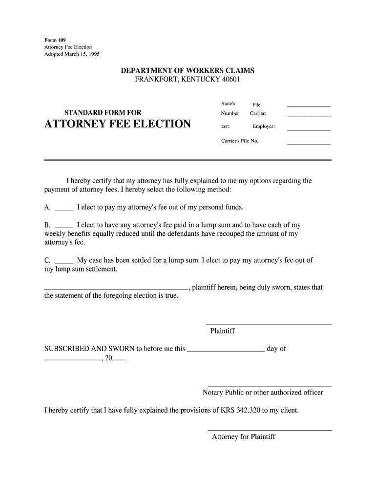 ATTORNEY FEE ELECTION Kentucky Labor Cabinet  Form