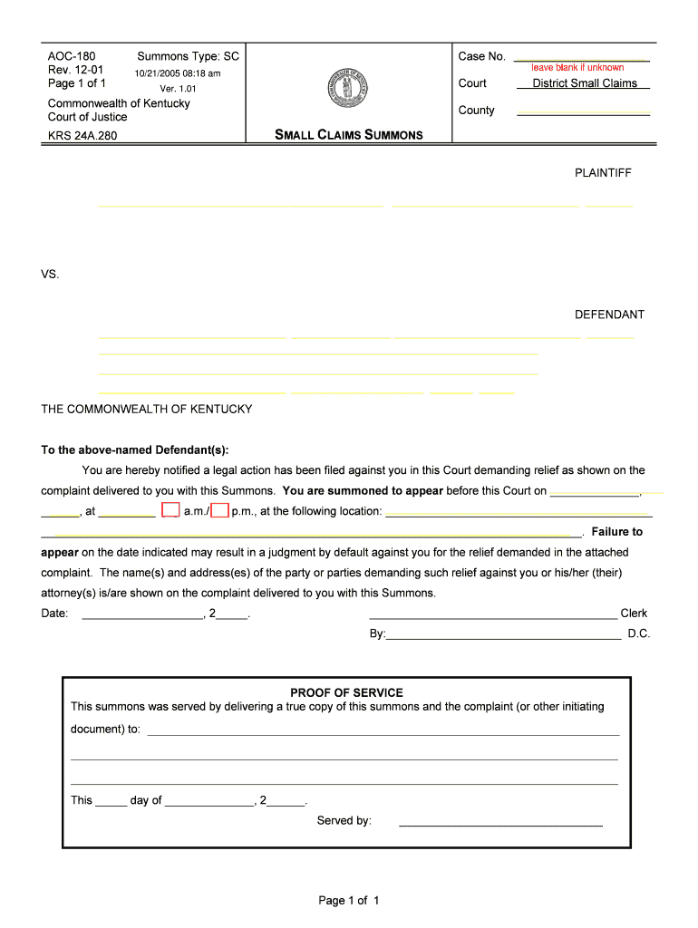 Summons Type SC  Form