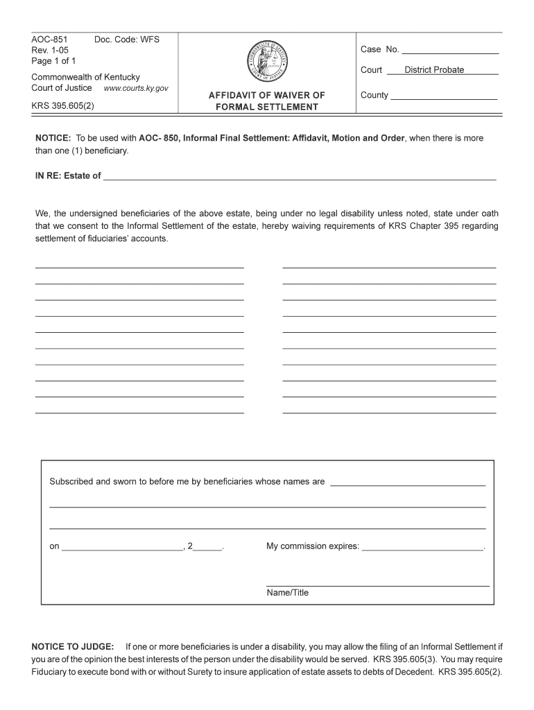 AFFIDAVIT of WAIVER of  Form