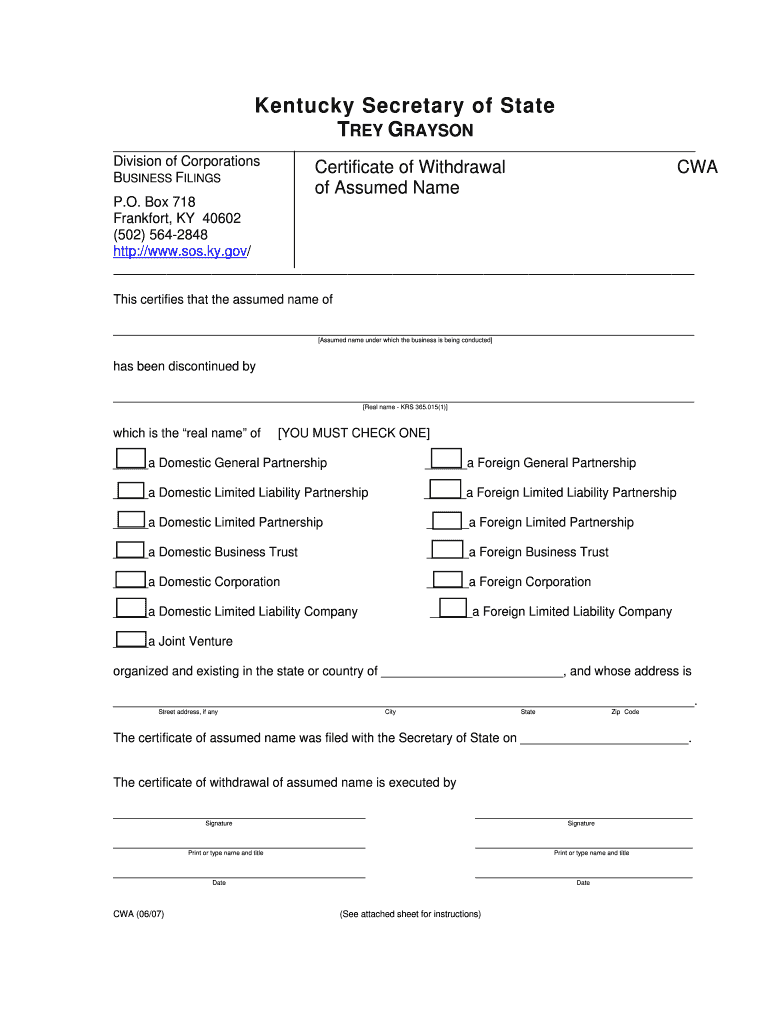 Charles Merwin &amp;quot;Trey&amp;quot; Grayson III Kentucky Gov  Form