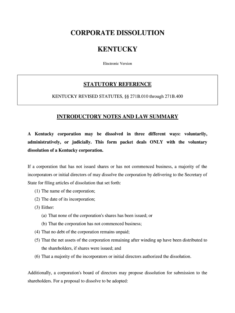 Section 271B 14 050 Effect of Dissolution, Ky Rev Stat  Form