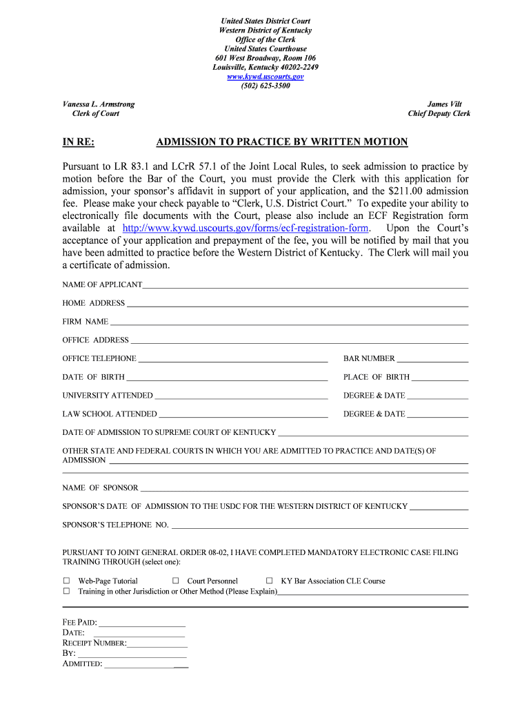 LouisvilleWestern District of KentuckyUnited States District  Form