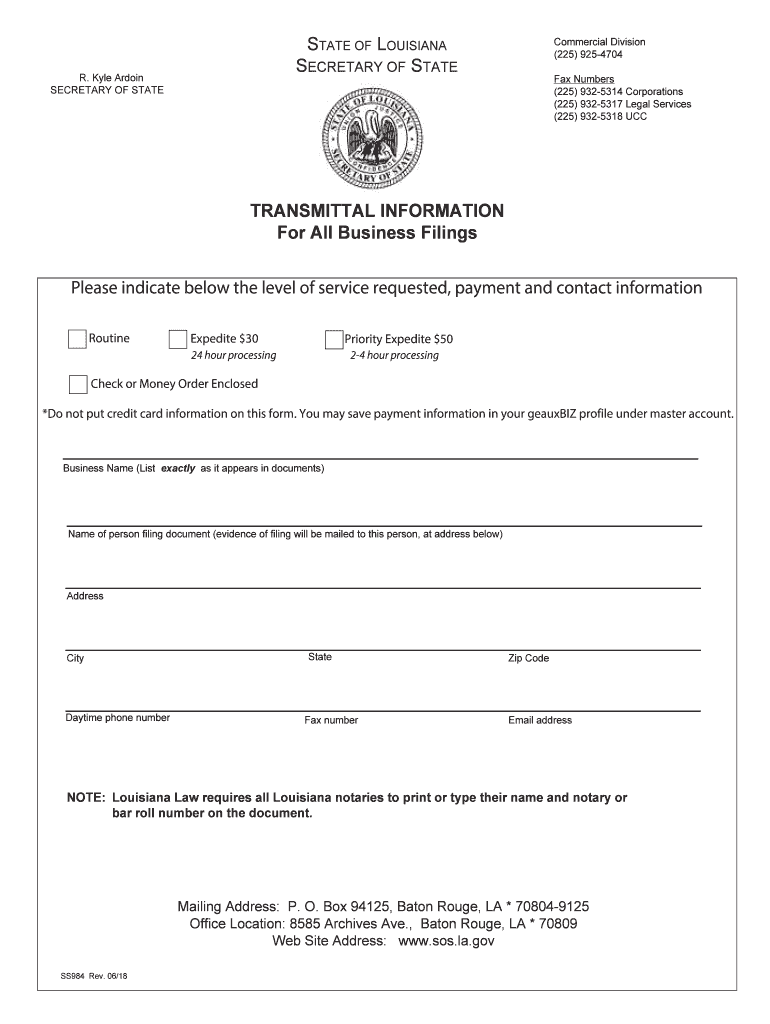 Fillable Online Louisiana Secretary of State Commercial pdfFiller  Form