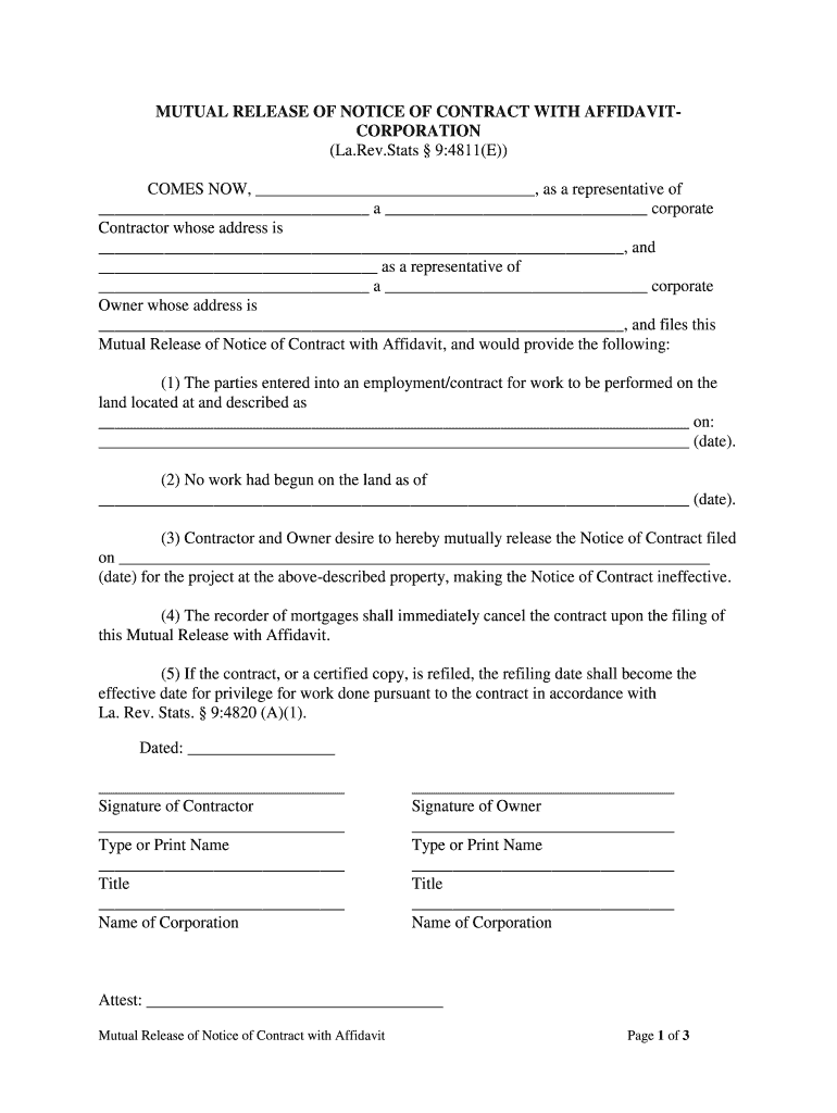 LA Rev Stat94811 RS 94811Notice of a Contract with  Form