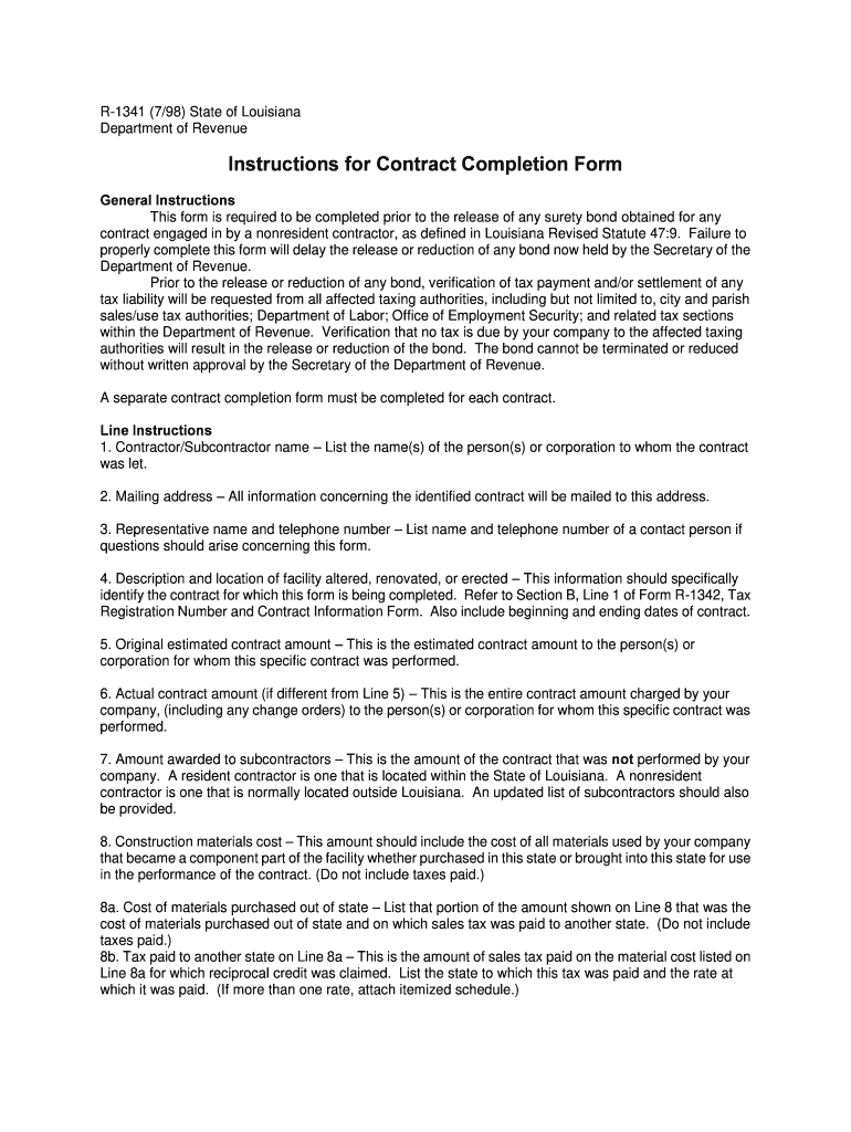 Louisiana Contract Completion Form Fill Online, Printable, Fillable