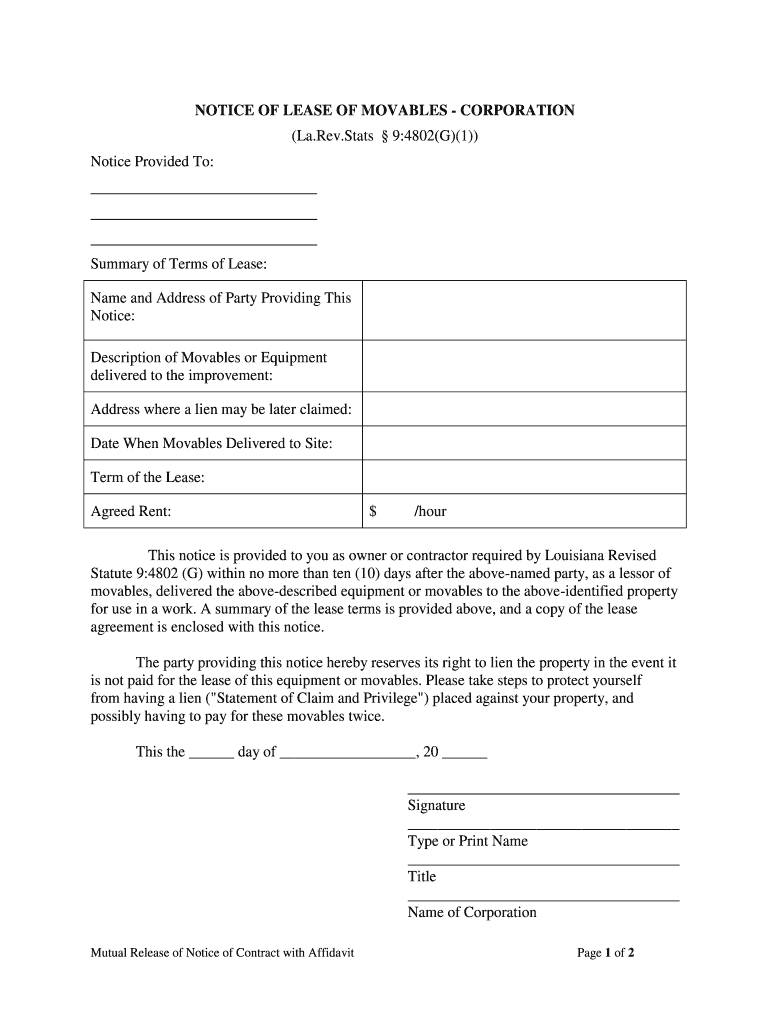 New Requirement for Louisiana Equipment Lessors? Levelset  Form