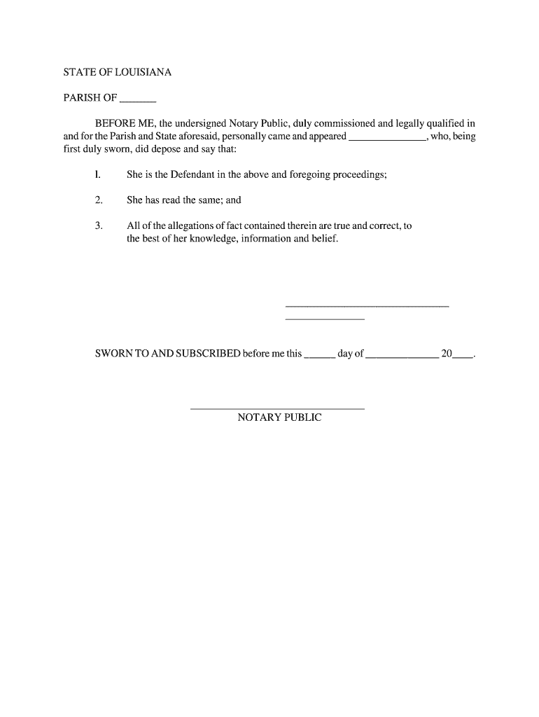 AFFIDAVIT of RESIDENCY STATE of LOUISIANA PARISH  Form