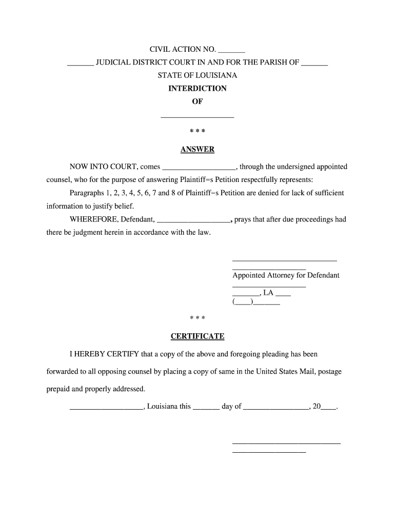 Counsel, Who for the Purpose of Answering Plaintiffs Petition Respectfully Represents  Form