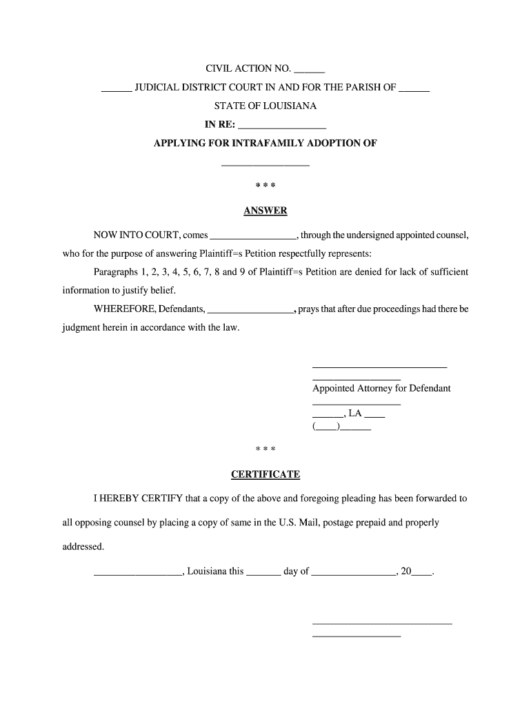 Louisiana State Statutes Child Adoption Laws  Form