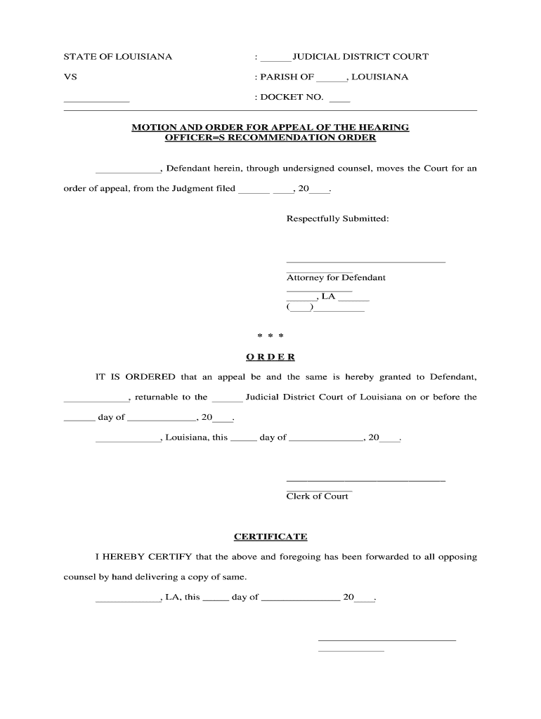 STATE of LOUISIANA 16 JUDICIAL DISTRICT COURT VS DOCKET  Form
