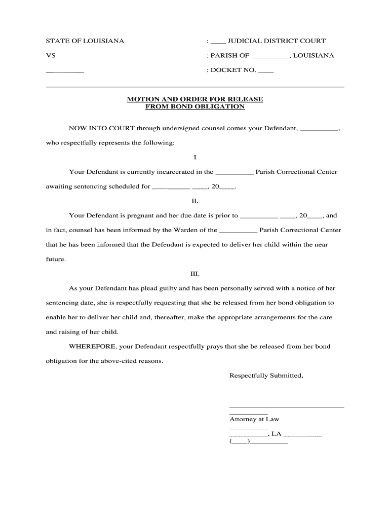 STATE of LOUISIANA JUDICIAL DISTRICT VERSUS NO , DIV  Form