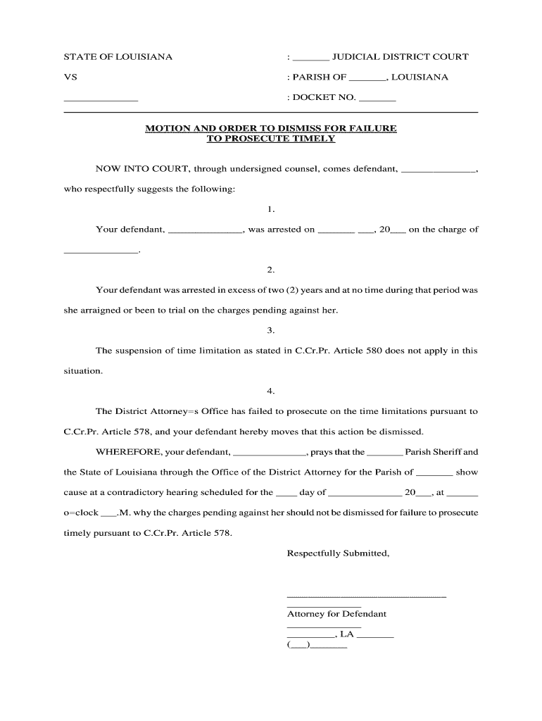 MOTION and ORDER to DISMISS for FAILURE  Form