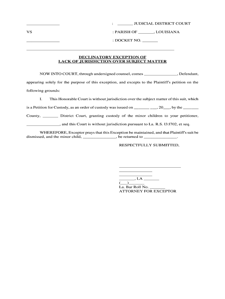 Exception Louisiana Department  Form