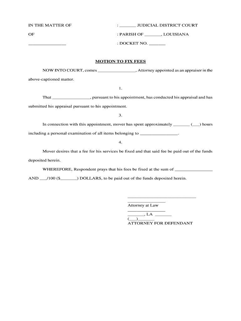 MOTION to FIX FEES  Form