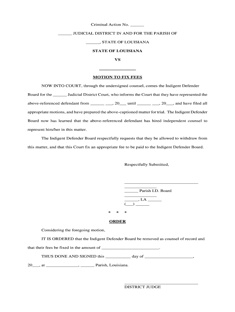 JUDICIAL DISTRICT in and for the PARISH of  Form