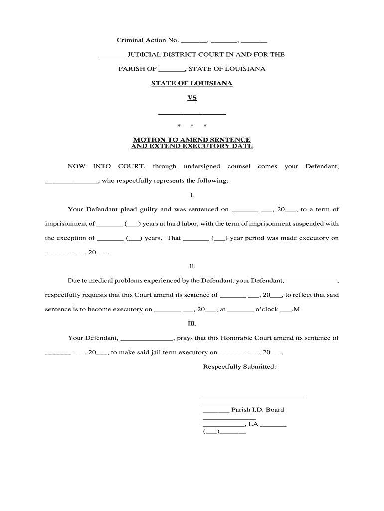 MOTION to AMEND SENTENCE  Form