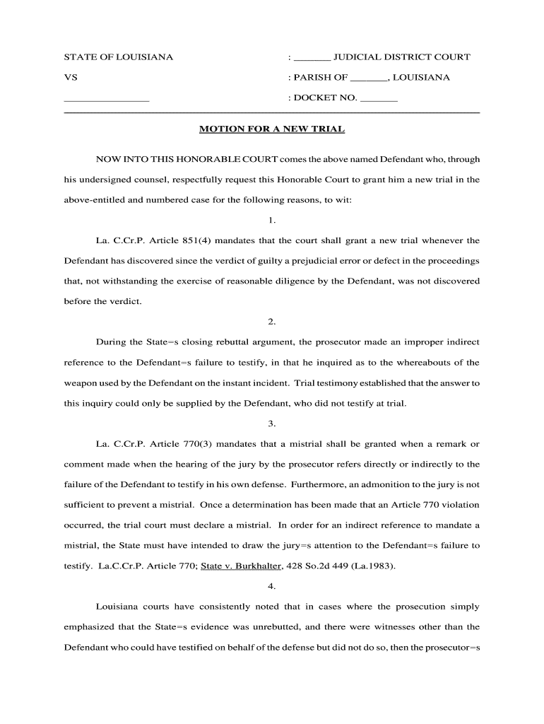 MOTION for a NEW TRIAL  Form