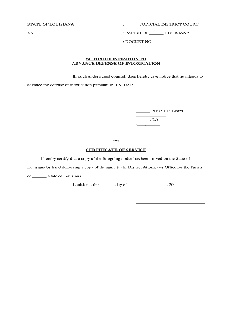 NOTICE of INTENT Office of the Governor Louisiana Public  Form