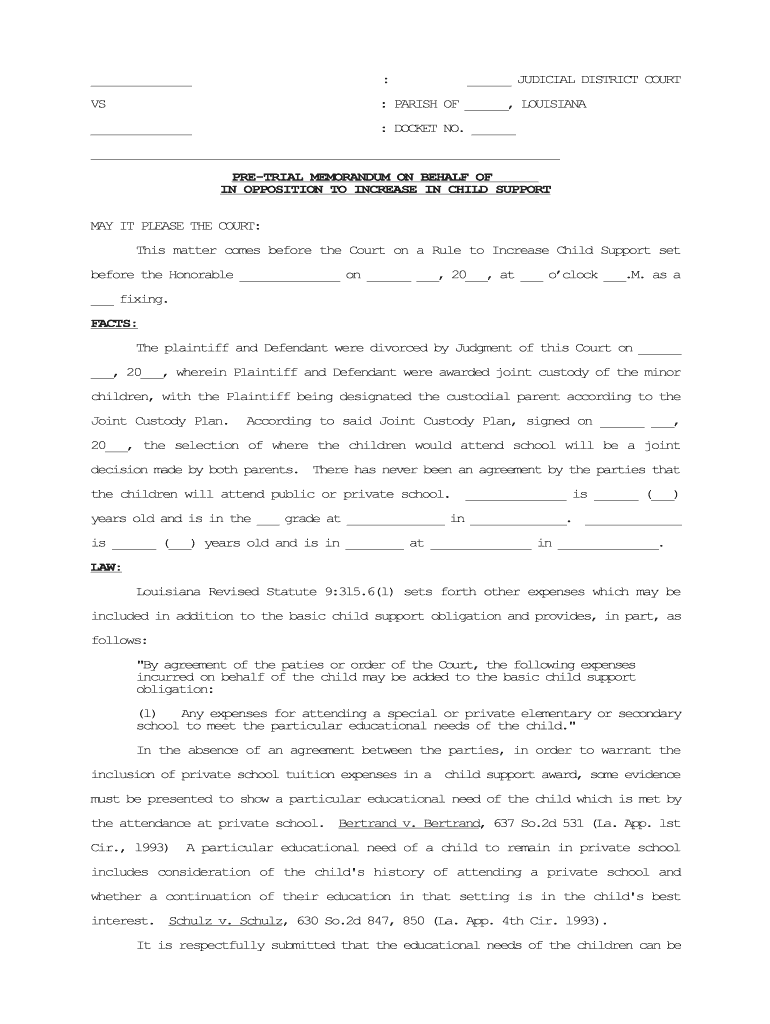 STANDING PRE TRIAL ORDER in JURY TRIALS Division a  Form