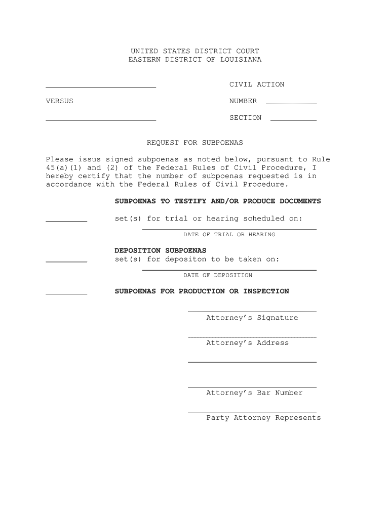 REQUEST for SUBPOENAS  Form