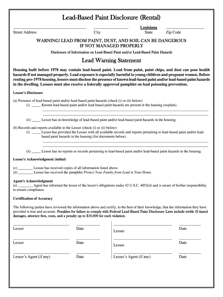 Penalties for Failure to Comply with Federal Lead Based Paint Disclosure Laws Include Treble 3 Times  Form