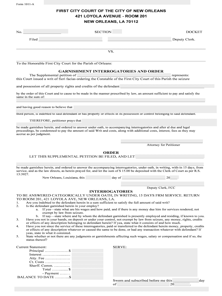 CLERK of CIVIL DISTRICT COURT for the PARISH of ORLEANS Civil  Form