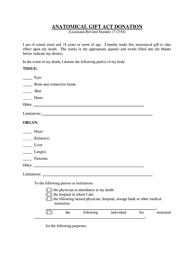 ACT of DONATION MANUAL GIFT Louisiana Department  Form
