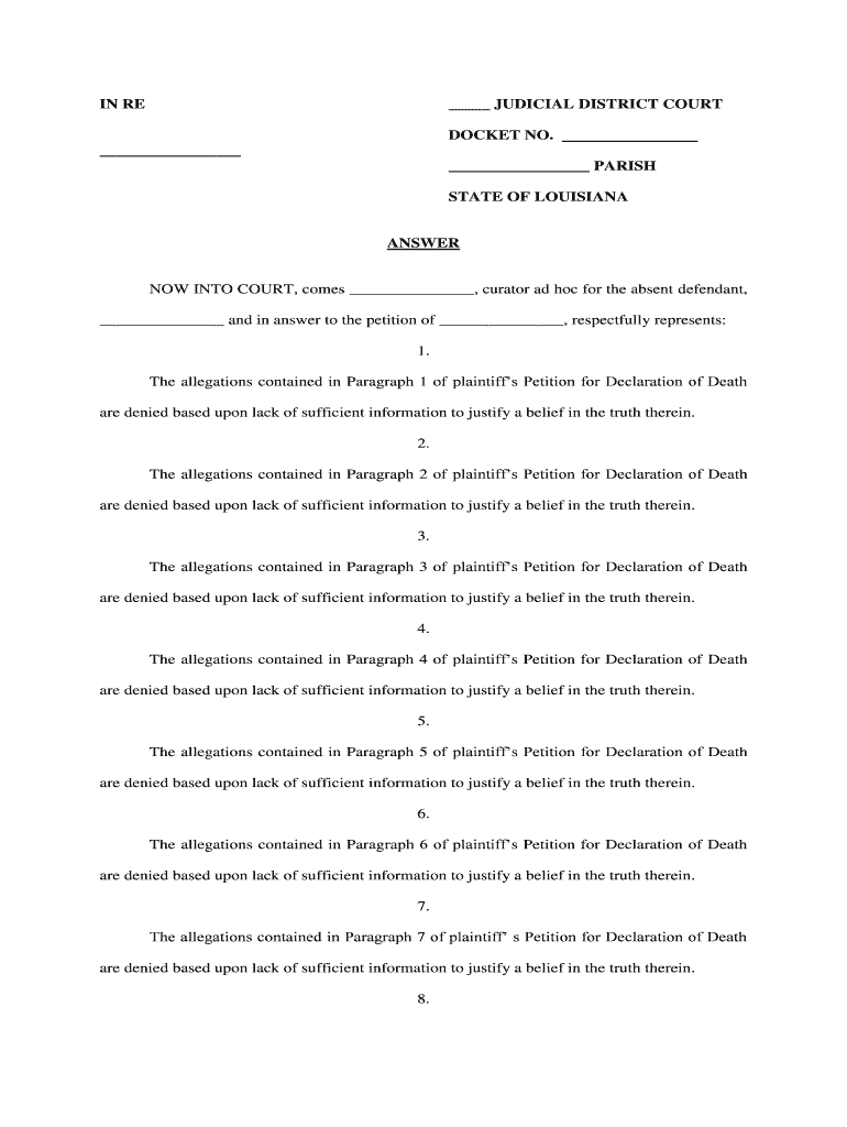 STATE of LOUISIANA 16TH JUDICIAL DISTRICT COURT in RE PARISH  Form