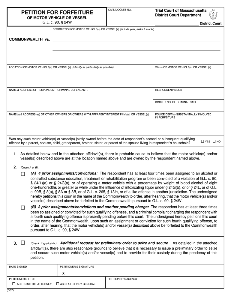 Petition for Forfeiture C90 S24W  Form