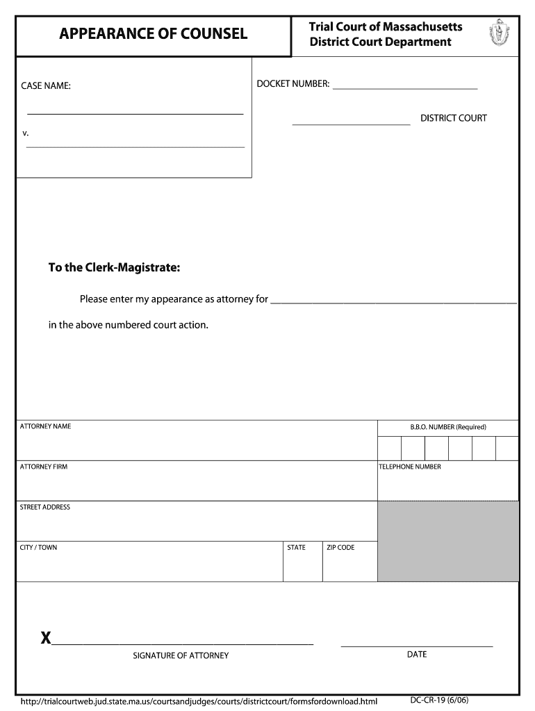 To the Clerk Magistrate  Form