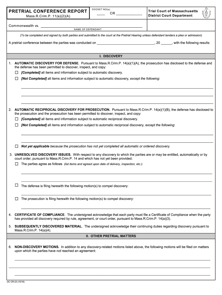 Criminal Procedure Rule 12 Pleas and Plea Mass Gov  Form