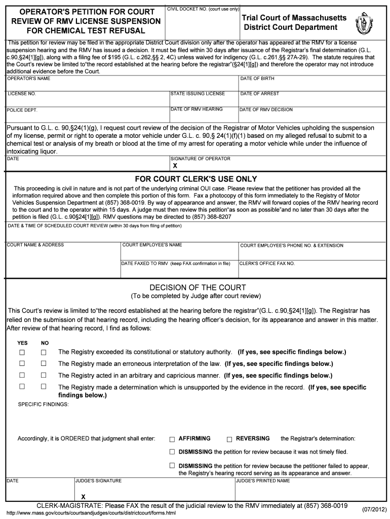 OPERATOR'S PETITION for COURT  Form