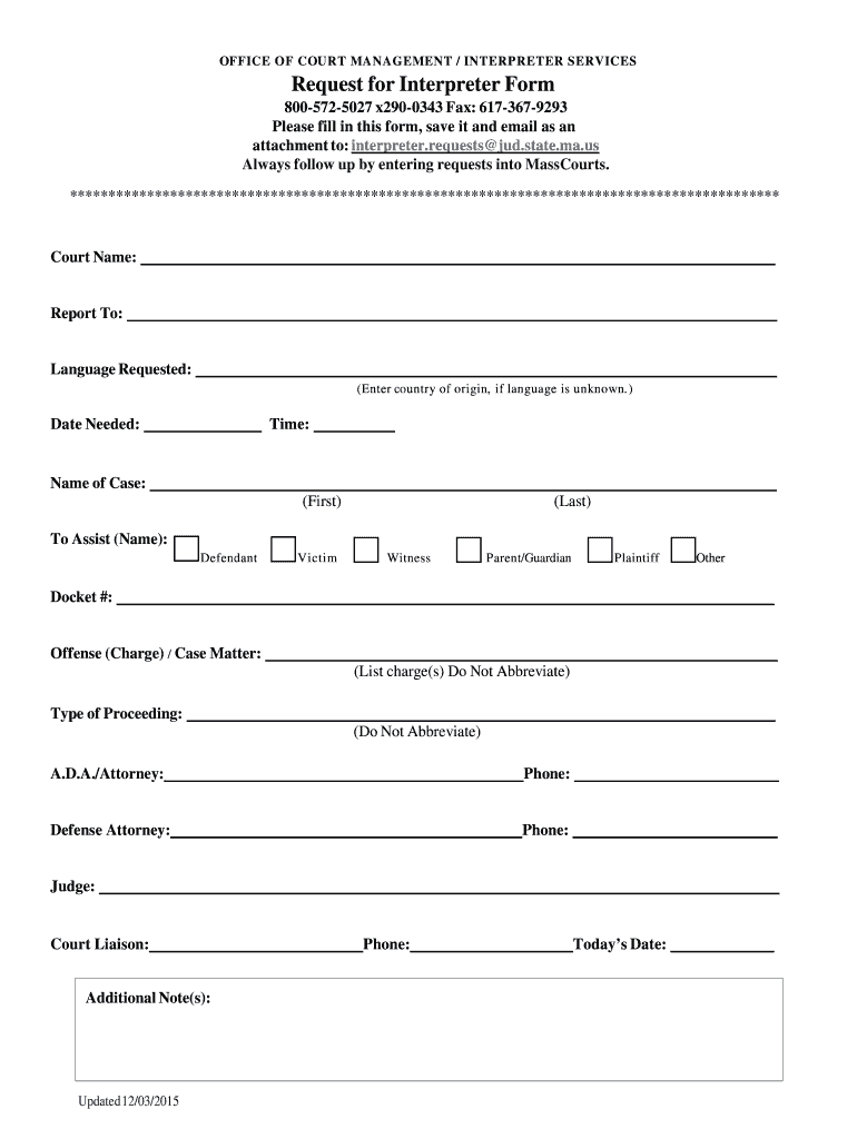 Fillable Online Request for Interpreter Form Fax Email Print