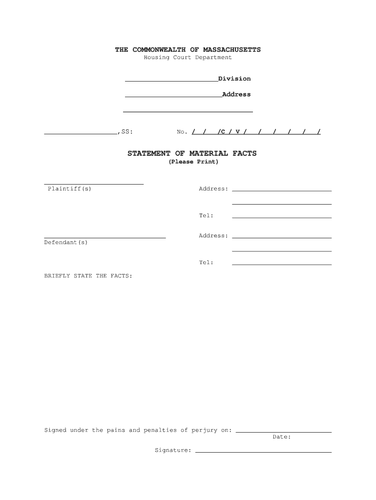 Housing Court Statement of Material Facts  Form