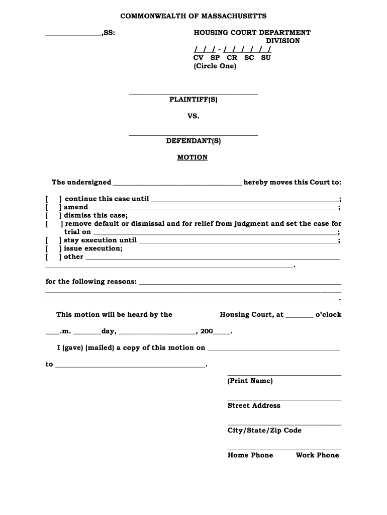 COMMONWEALTH of MASSACHUSETTS Boston Housing  Form