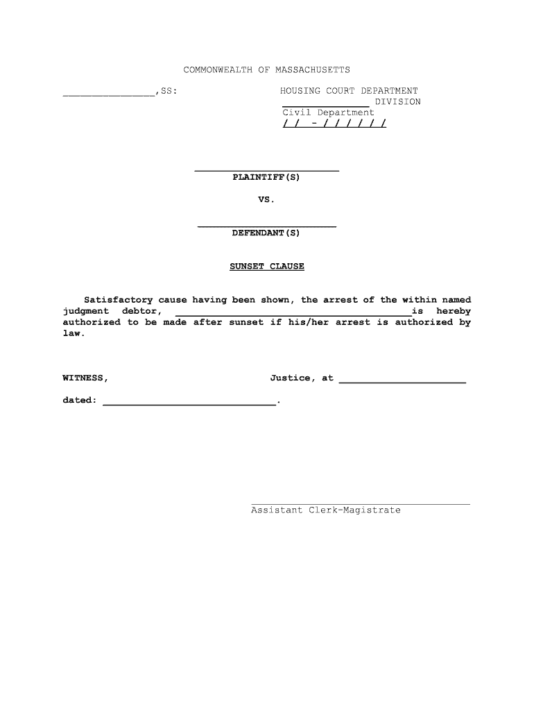 Fill Fillable MA Sunset Clause PDF Form