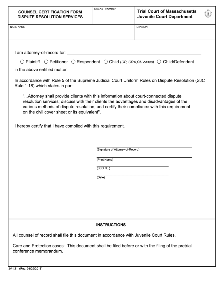 COUNSEL CERTIFICATION FORM
