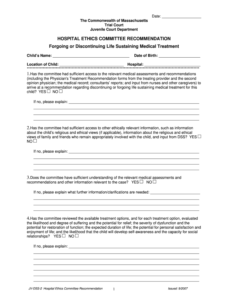 Hospital Ethics Committee Recommendation Form