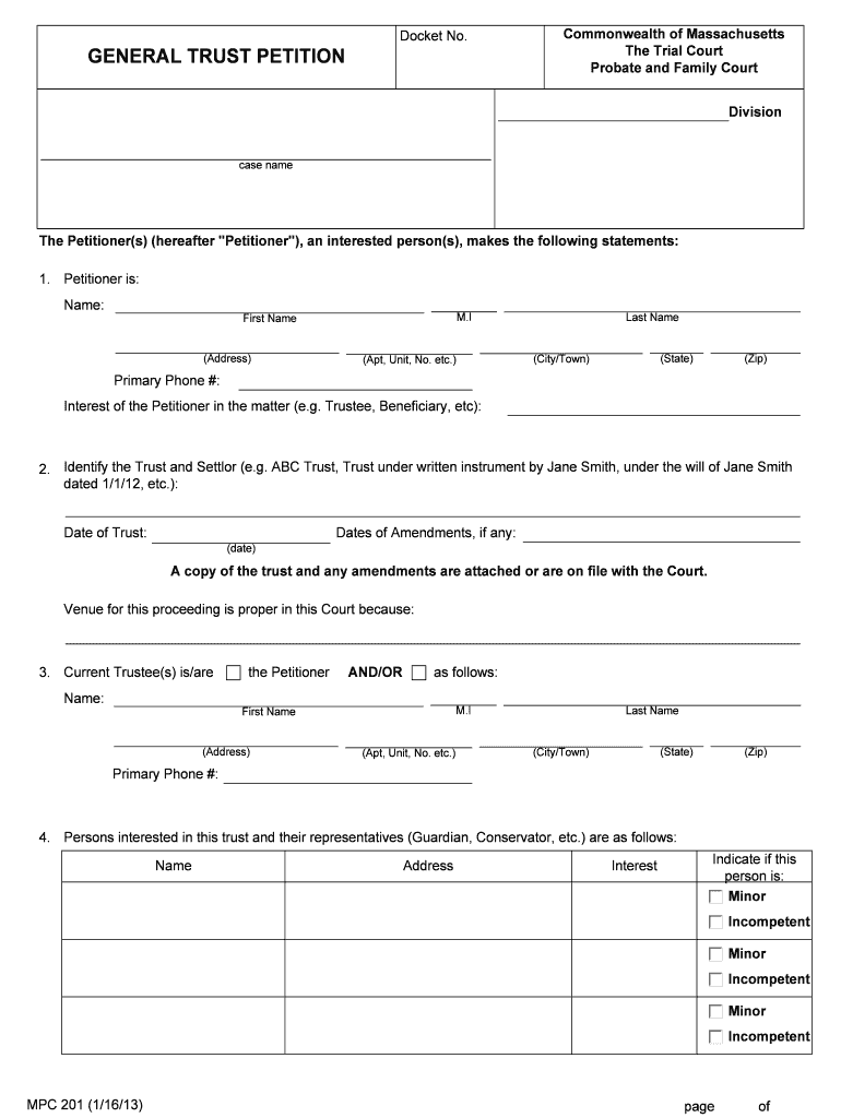 GENERAL TRUST PETITION  Form