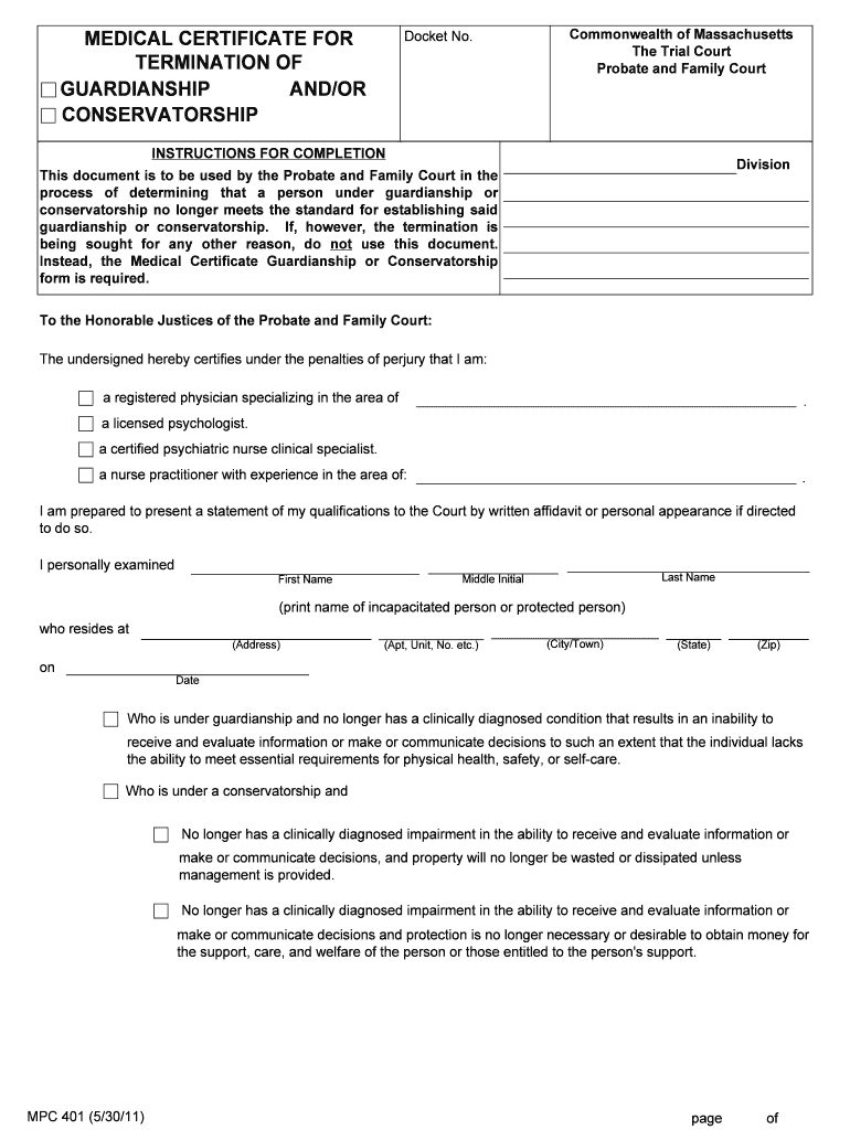 Justia Medical Certificate Guardianship Massachusetts  Form