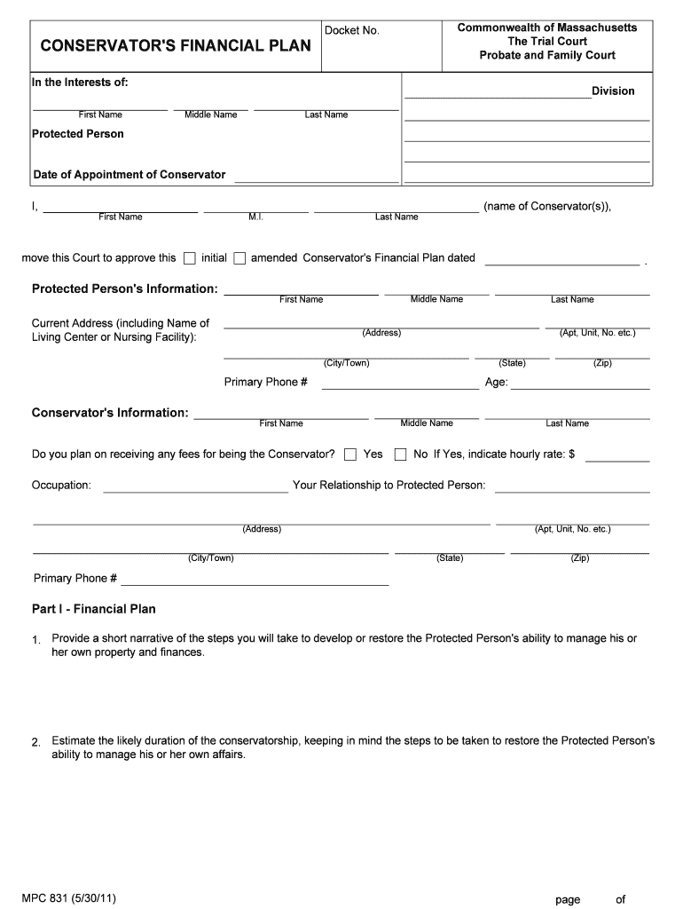 Fillable Online CONSERVATOR&amp;amp;amp;#39;S FINANCIAL PLAN Fax Email  Form