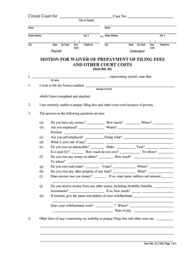 Circuit Court for Case No City or County  Form