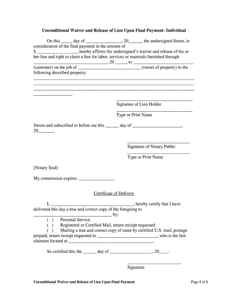 SAMPLE Final Release of Lien Conditional Builders Notice  Form