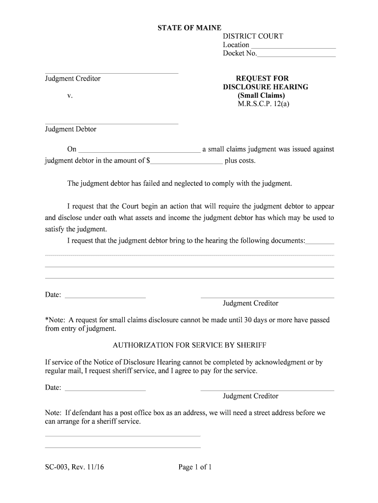SC 003, Request for Disclosure Hearing, Rev 11 16 DOC  Form