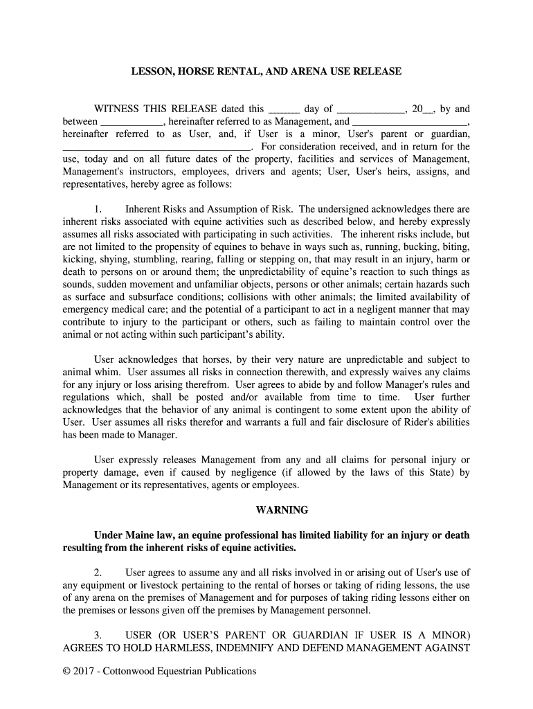 Under Maine Law, an Equine Professional Has Limited Liability for an Injury or Death  Form