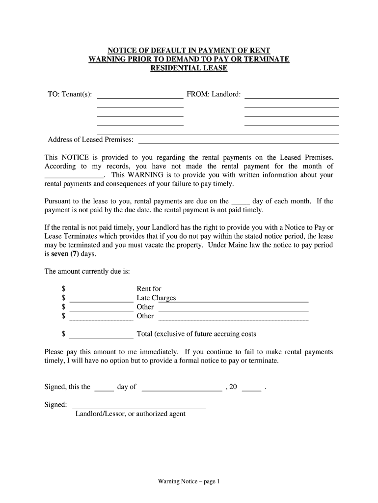 under Maine Law the Notice to Pay Period  Form
