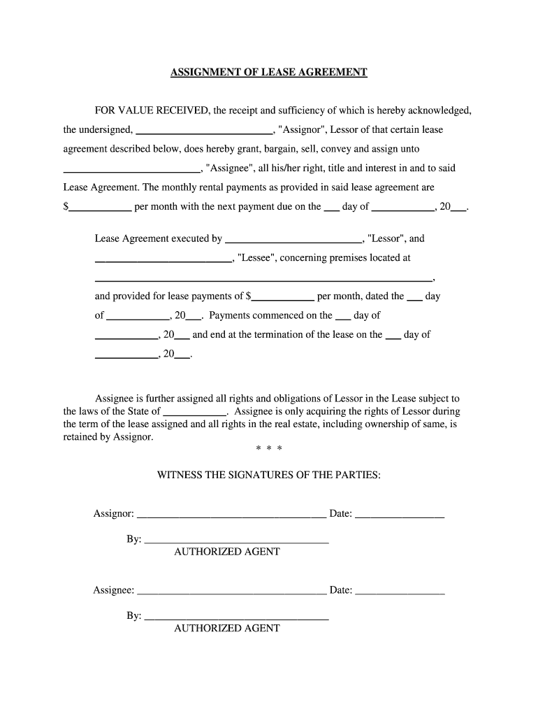 NOTICE of ASSIGNMENT of LEASE AGREEMENT and  Form